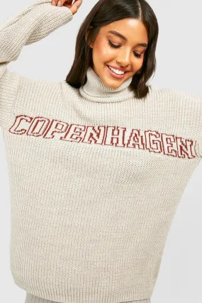 Oversized Turtleneck Slogan Sweater