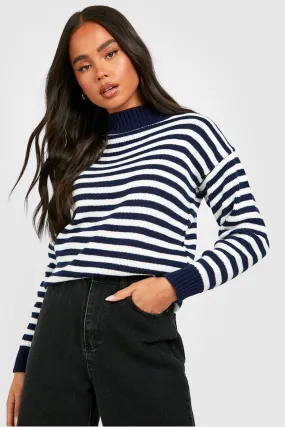 Petite Stripe High Neck Oversized Sweater