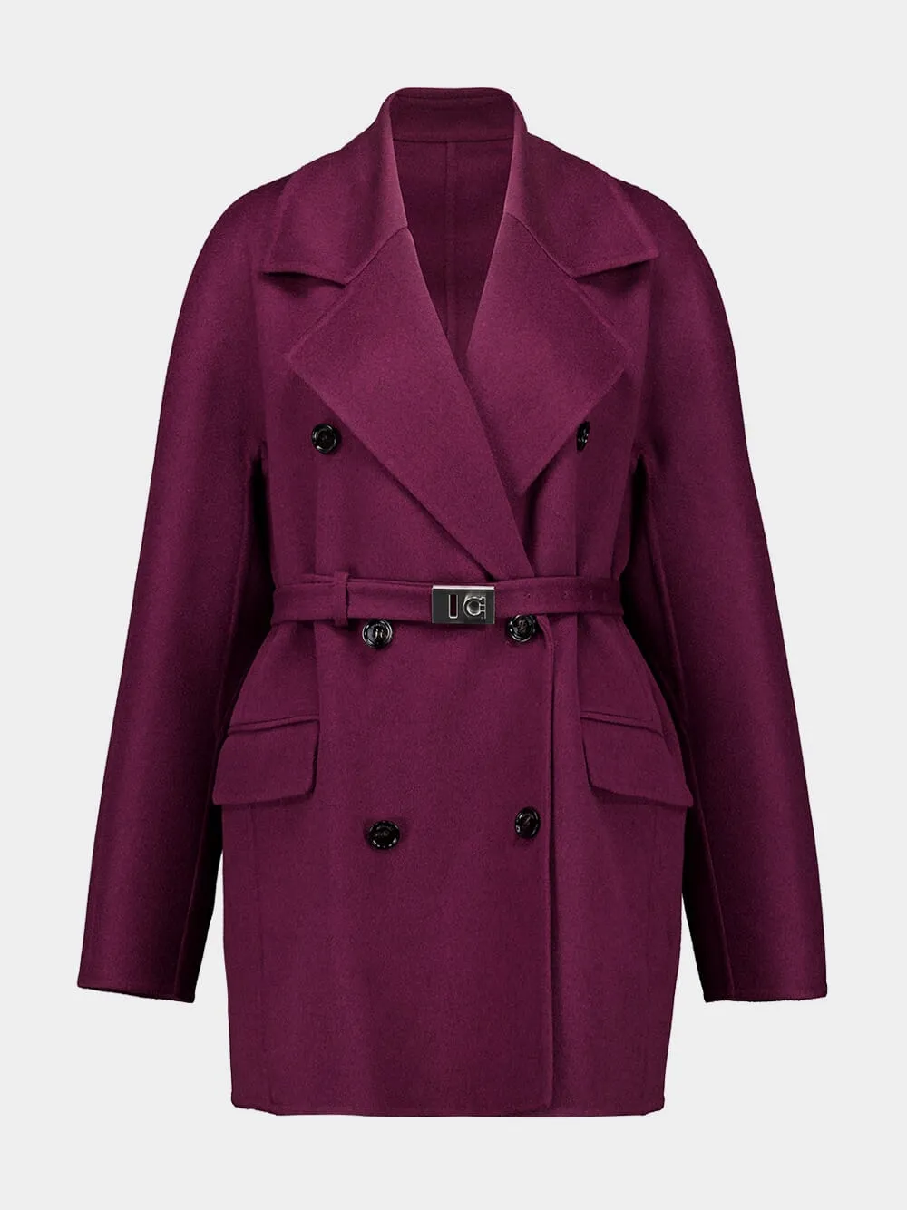 Plum Wool-Cashmere Belted Trench Coat