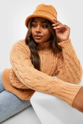 Plus Chunky Cable Knit Half Zip Sweater