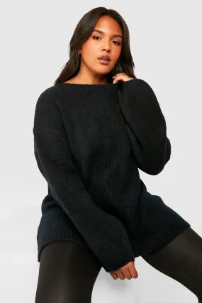 Plus Fluffy Knit Scoop Neck Sweater