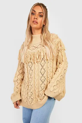 Plus Heavy Tassel Cable Sweater