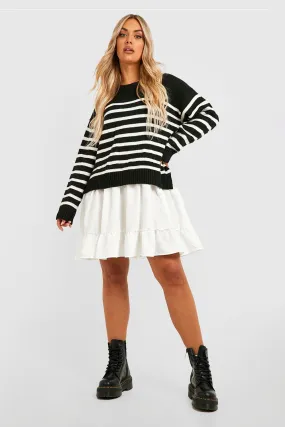 Plus Knitted Stripe Sweater 2 In 1 Shirt Dress