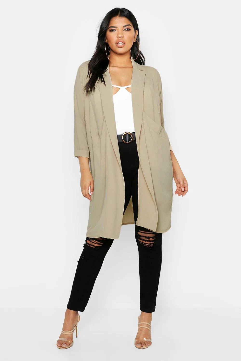 Plus Woven Pocket Duster Coat