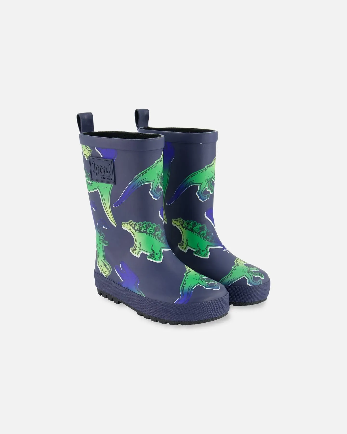 Printed Rain Boots Blue And Green Dino On Navy