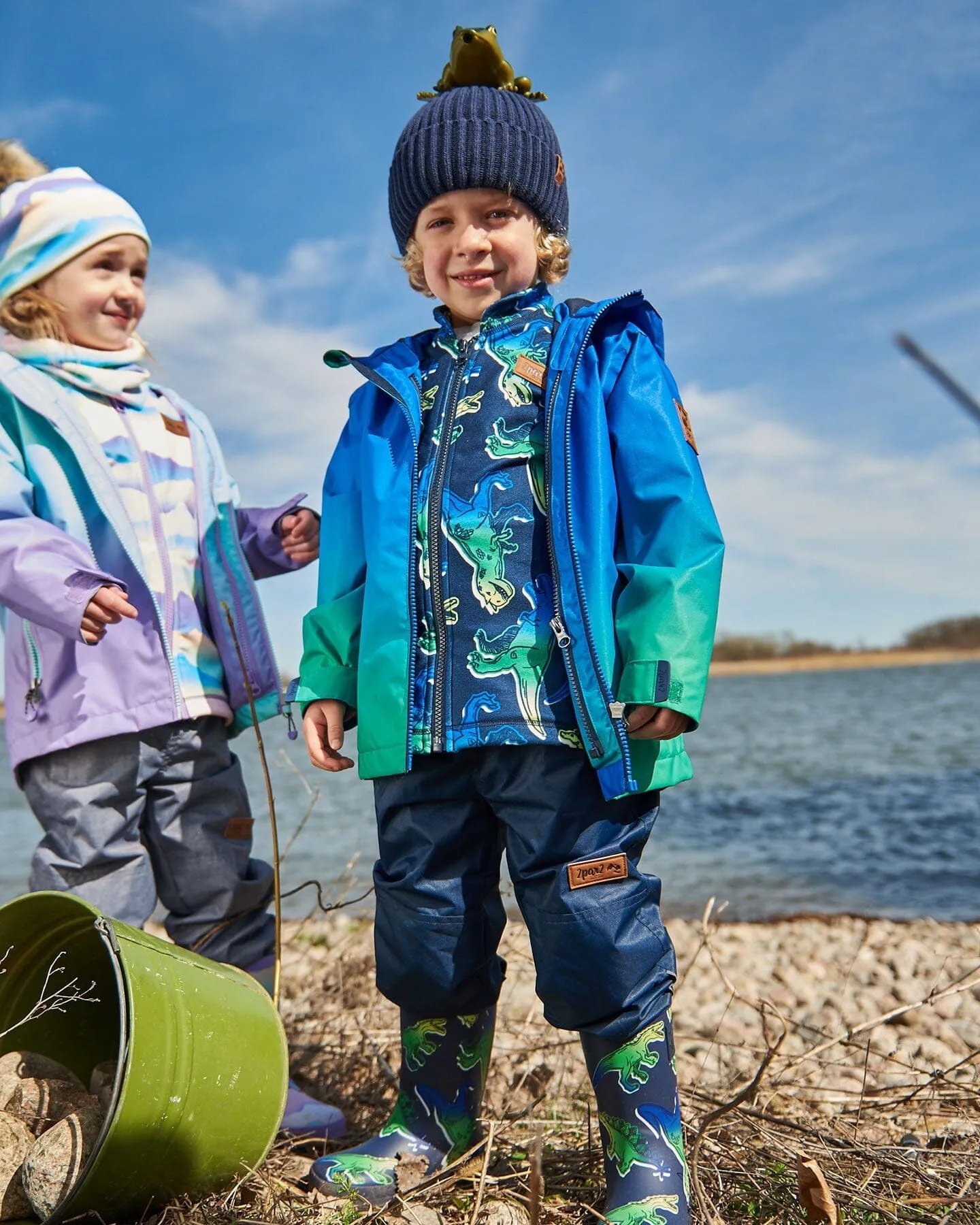 Printed Rain Boots Blue And Green Dino On Navy