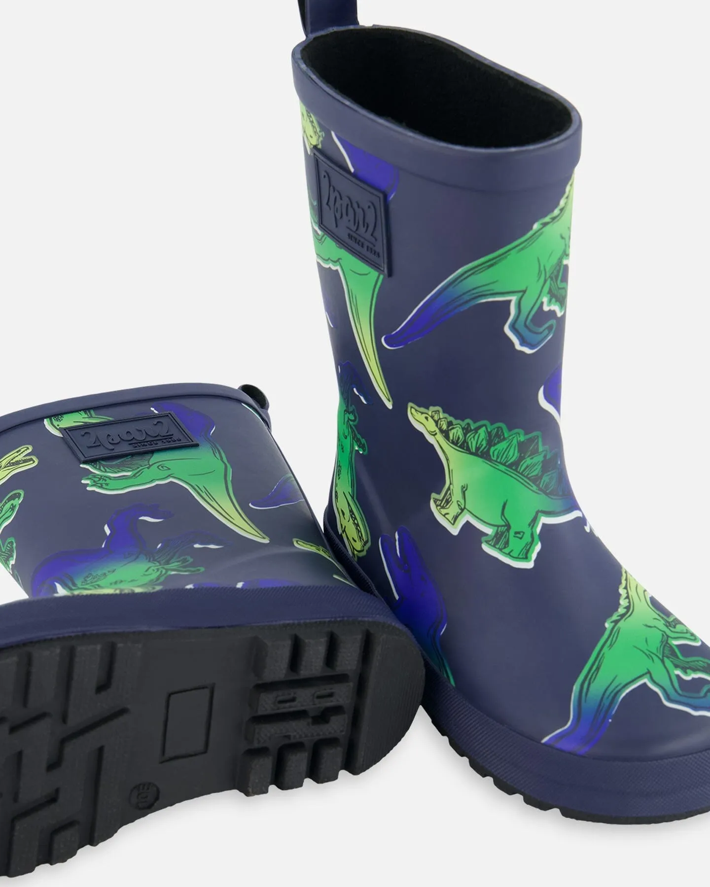 Printed Rain Boots Blue And Green Dino On Navy