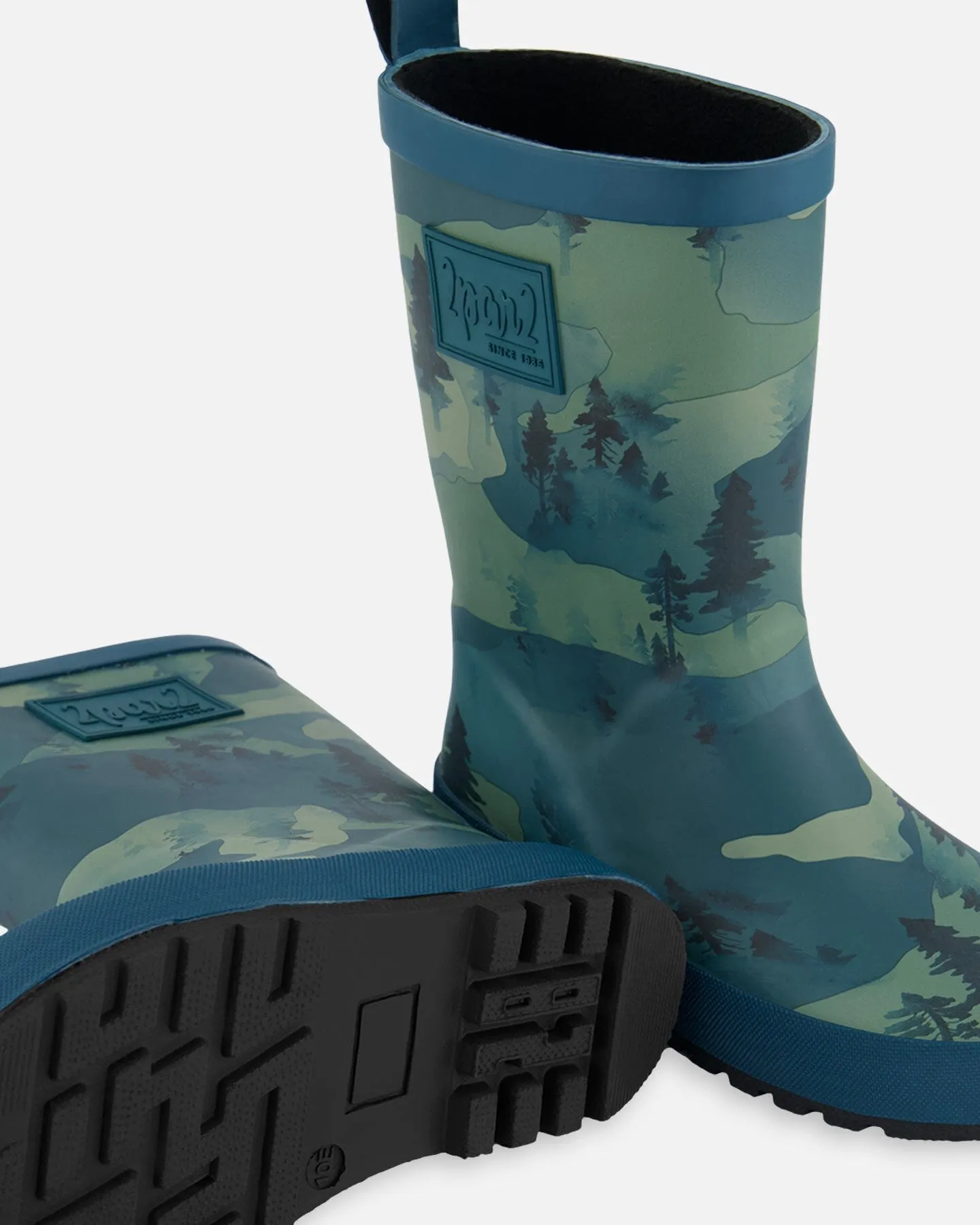 Printed Rain Boots Forest Green With Black Pines