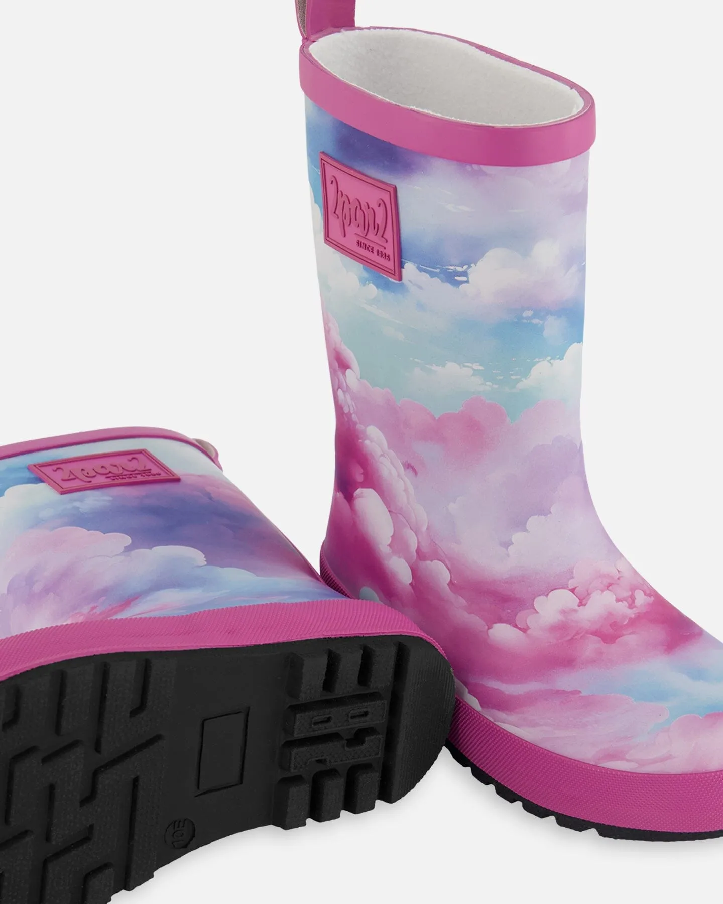 Printed Rain Boots Multicolored And Vibrant Pink Background