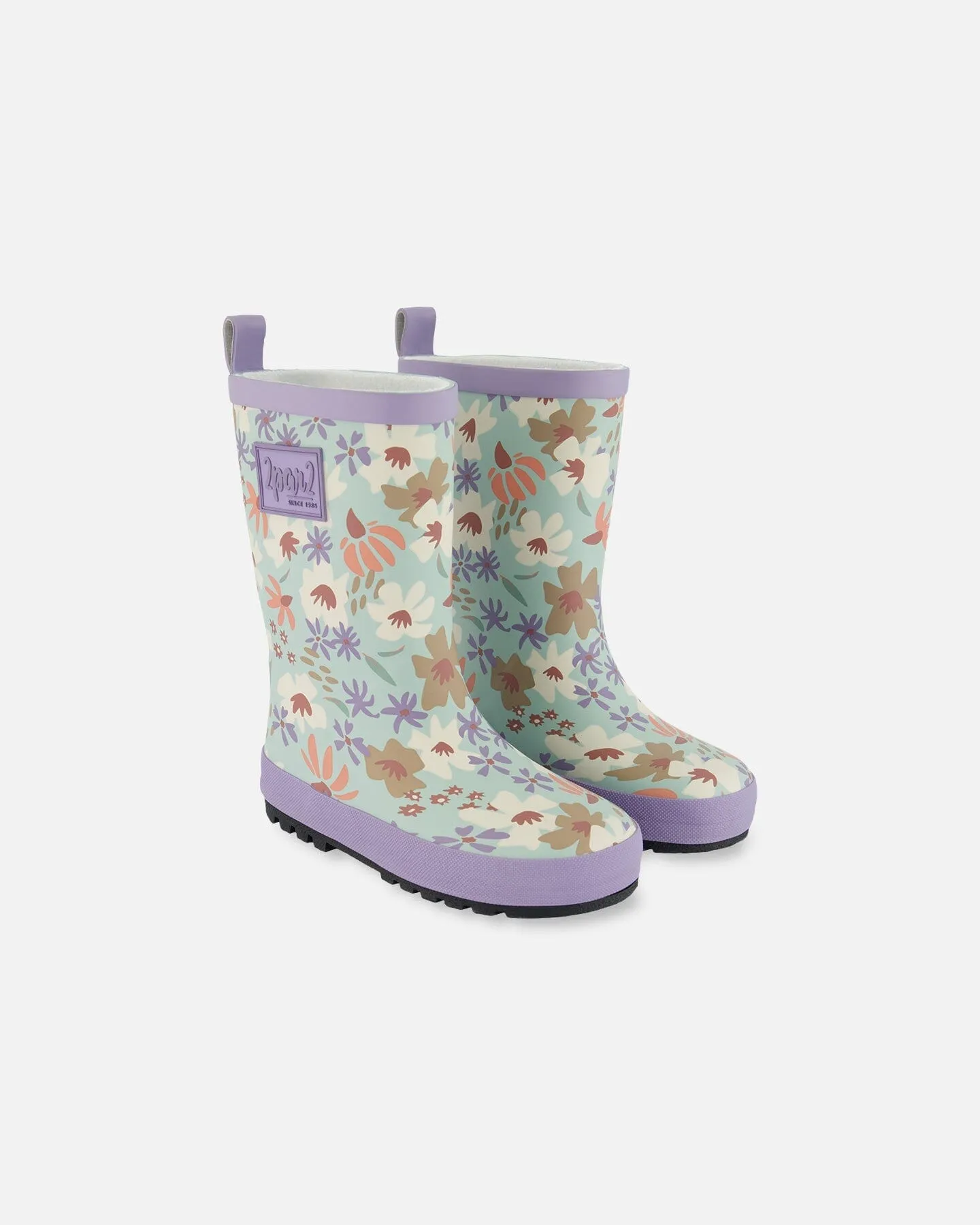 Printed Rain Boots Small White Flowers On Turquoise And Lilac