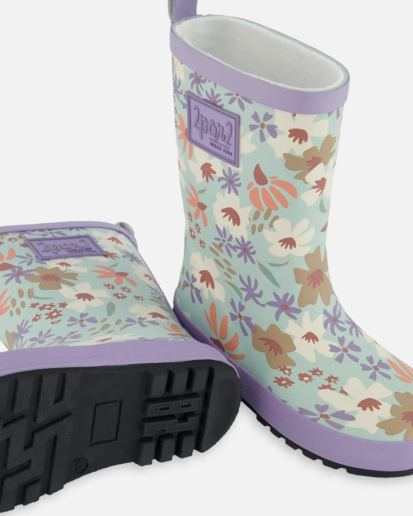 Printed Rain Boots Small White Flowers On Turquoise And Lilac