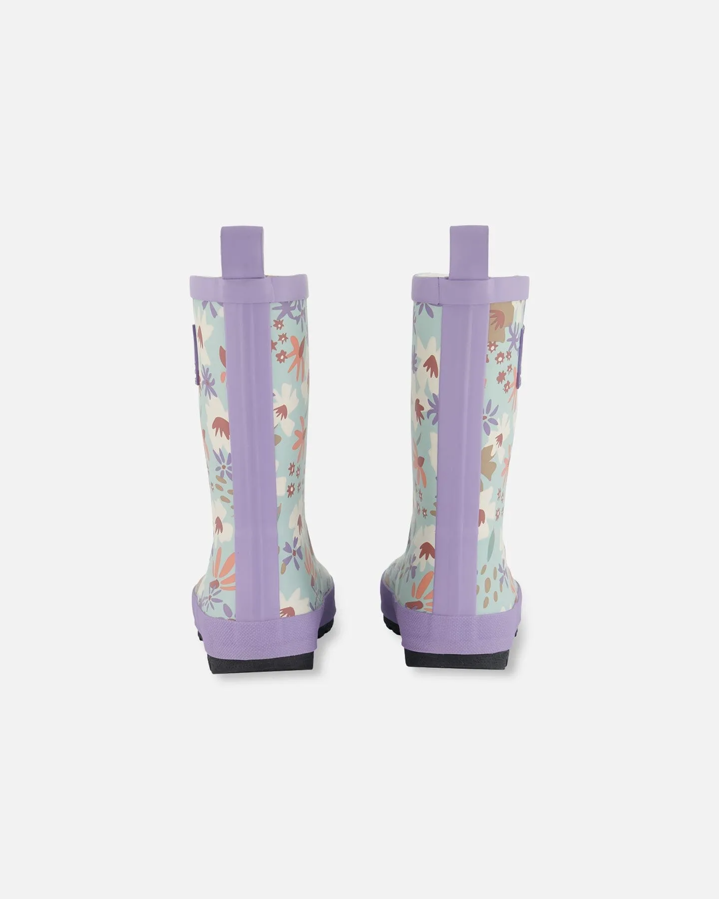 Printed Rain Boots Small White Flowers On Turquoise And Lilac