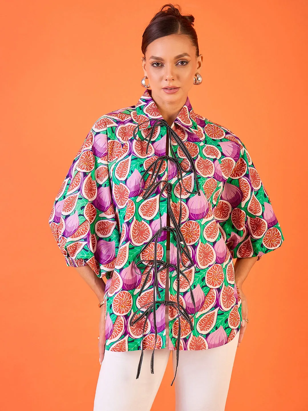 Printed Tie-Up Cotton Shirt