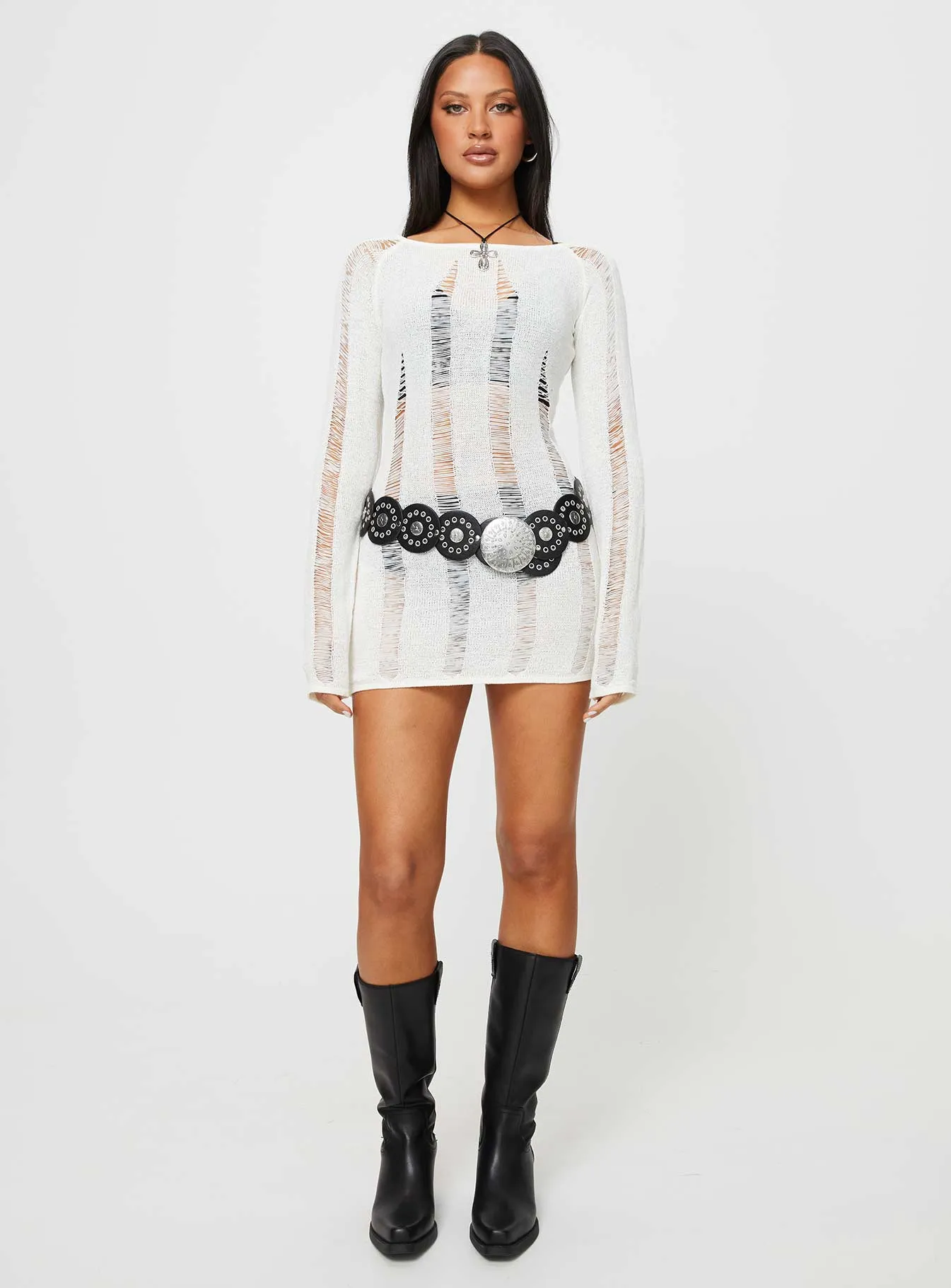 Regie Long Sleeve Mini Dress White