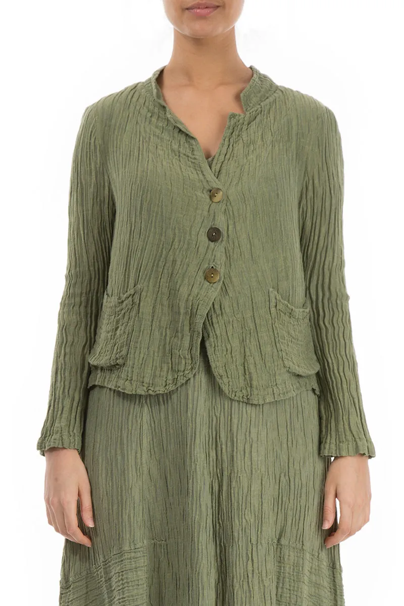 Short Crinkled Khaki Silk Jacket