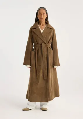 SUEDE BELTED WRAP COAT - ROHE