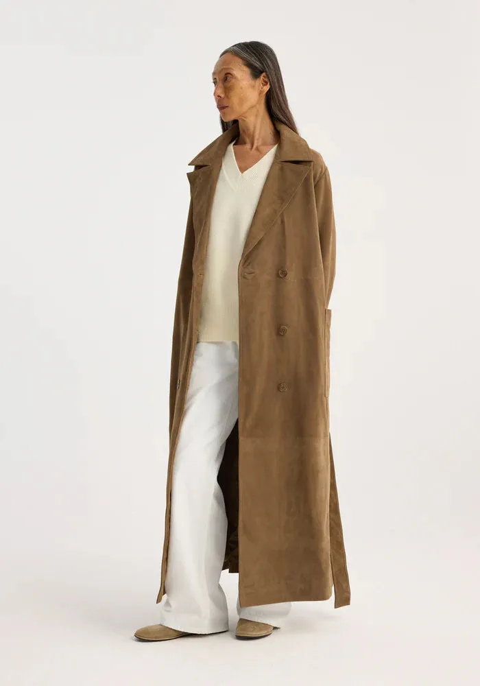 SUEDE BELTED WRAP COAT - ROHE