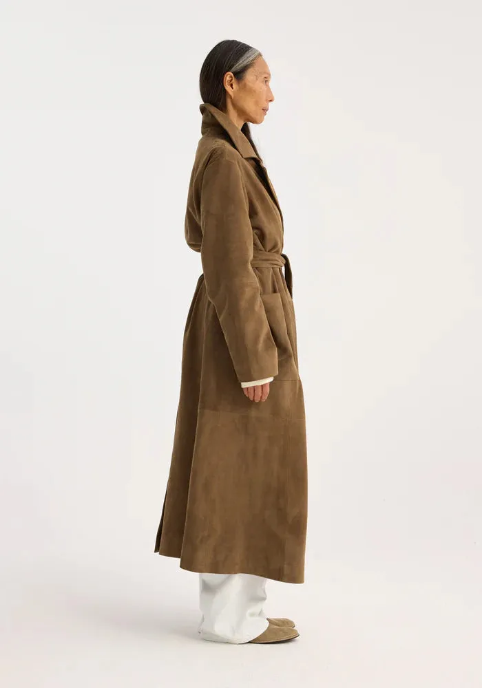 SUEDE BELTED WRAP COAT - ROHE