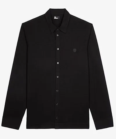 The Kooples Mens Black Washed Logo-embroidered long-sleeve button-down cotton T-shirt Xxxl