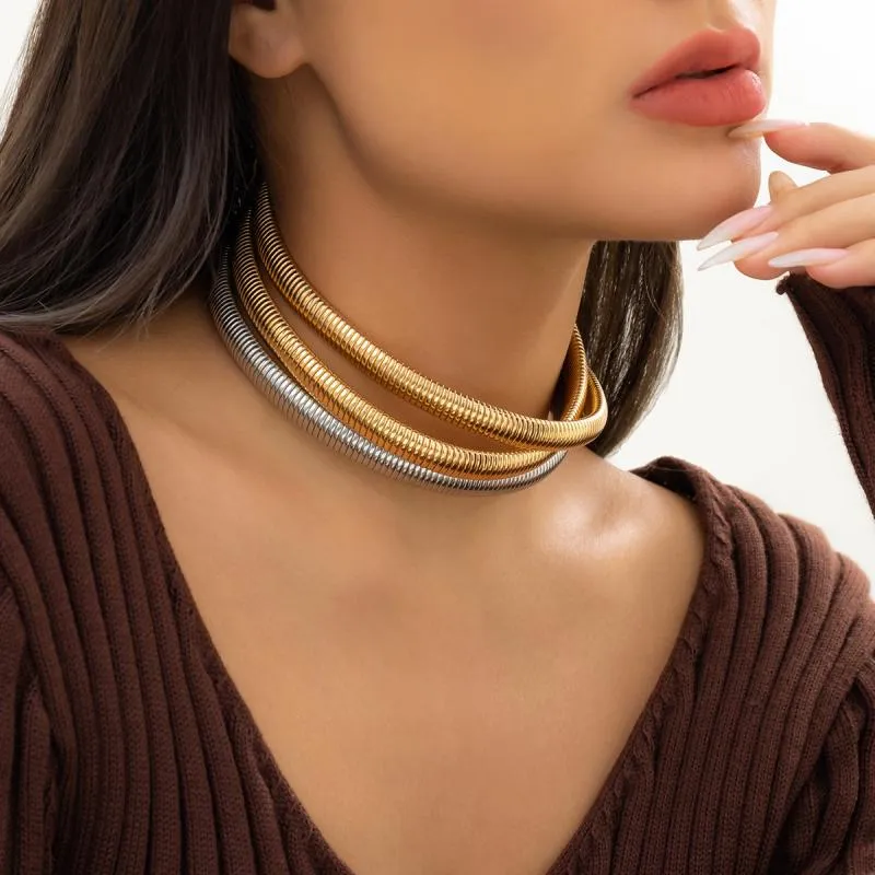 Three-tone Layer Snake Chain Choker