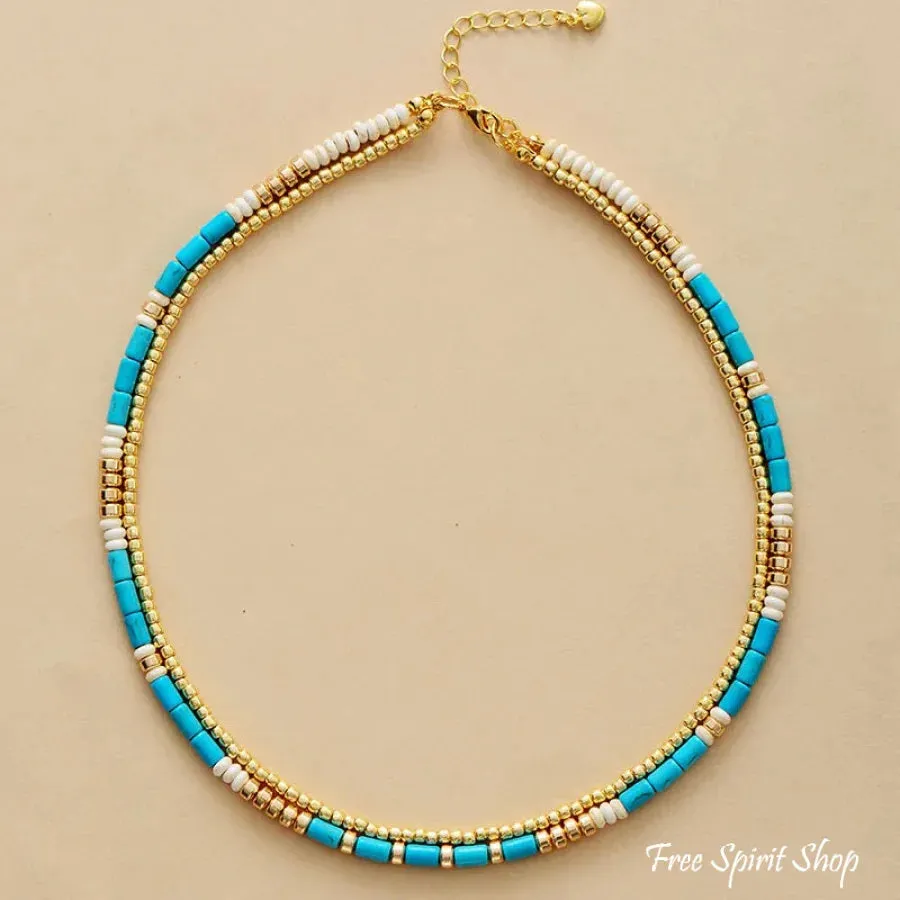 Turquoise & Gold Bead Two-Layer Choker