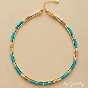 Turquoise & Gold Bead Two-Layer Choker