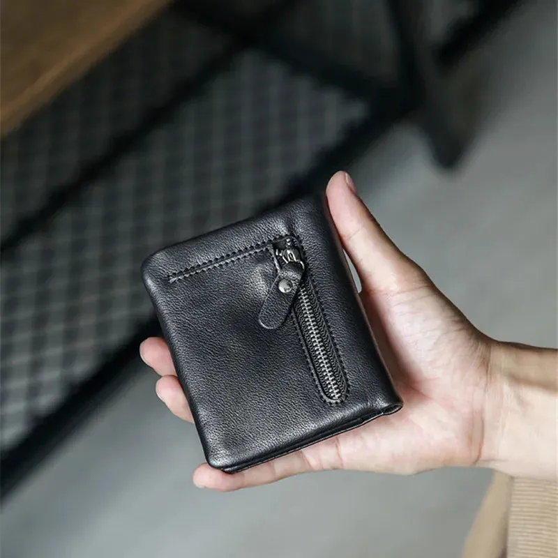 Unisex Black Luxury Casual Real Cowhide Leather Minimalist Wallet