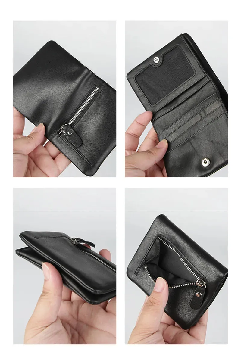 Unisex Black Luxury Casual Real Cowhide Leather Minimalist Wallet