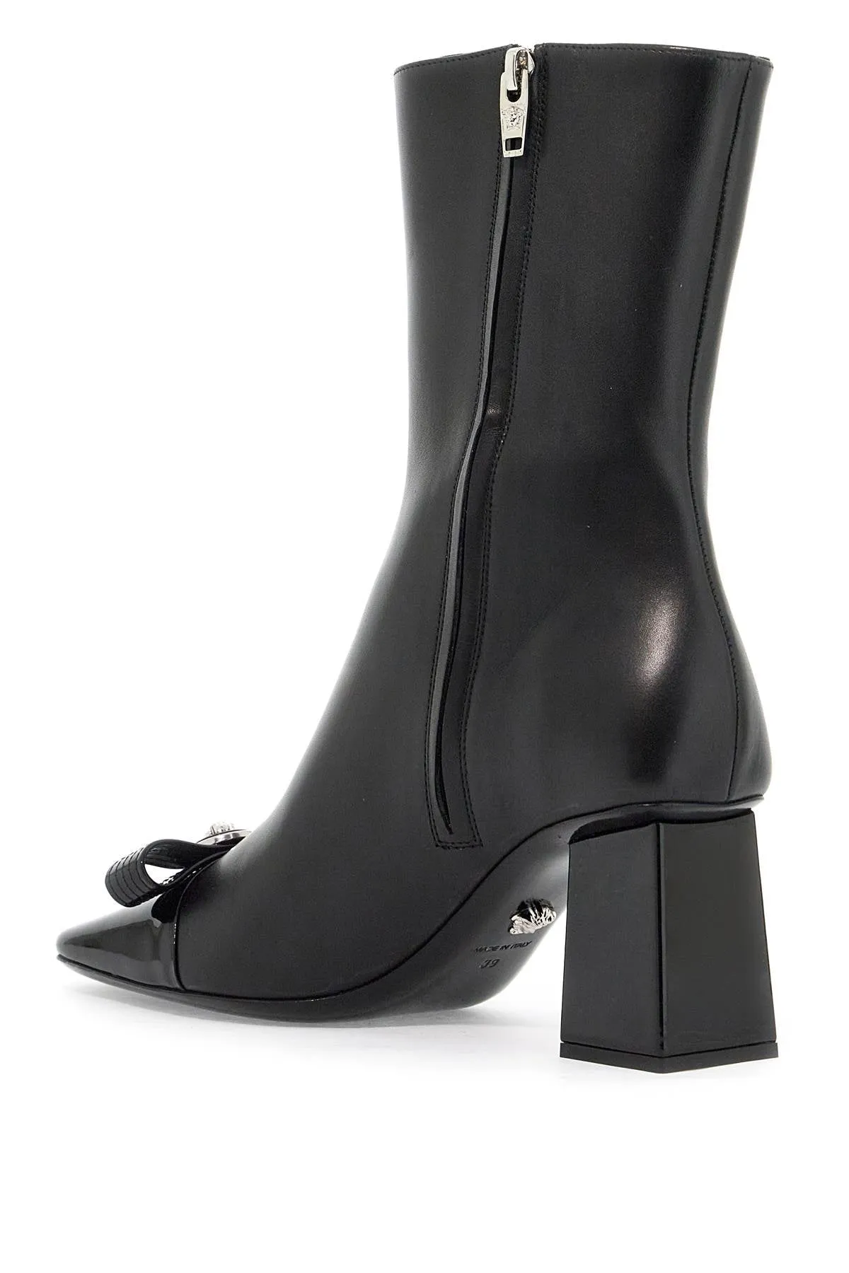 Versace Gianni Ribbon Leather Ankle Boots With   Black