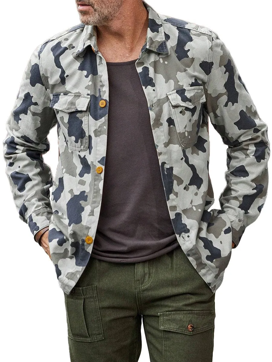 Vintage Camouflage Print Two Pocket Jacket