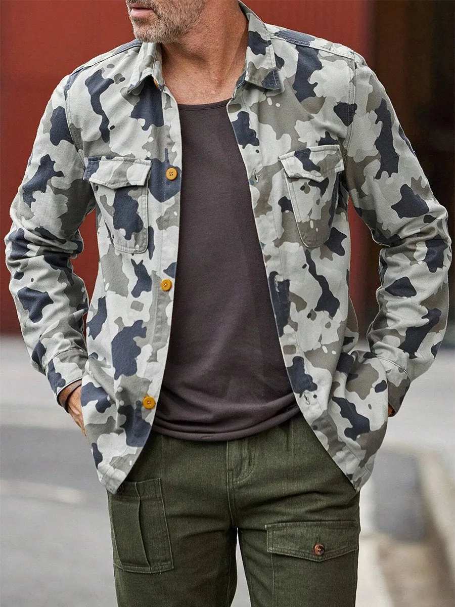 Vintage Camouflage Print Two Pocket Jacket