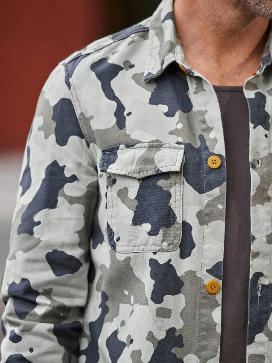 Vintage Camouflage Print Two Pocket Jacket