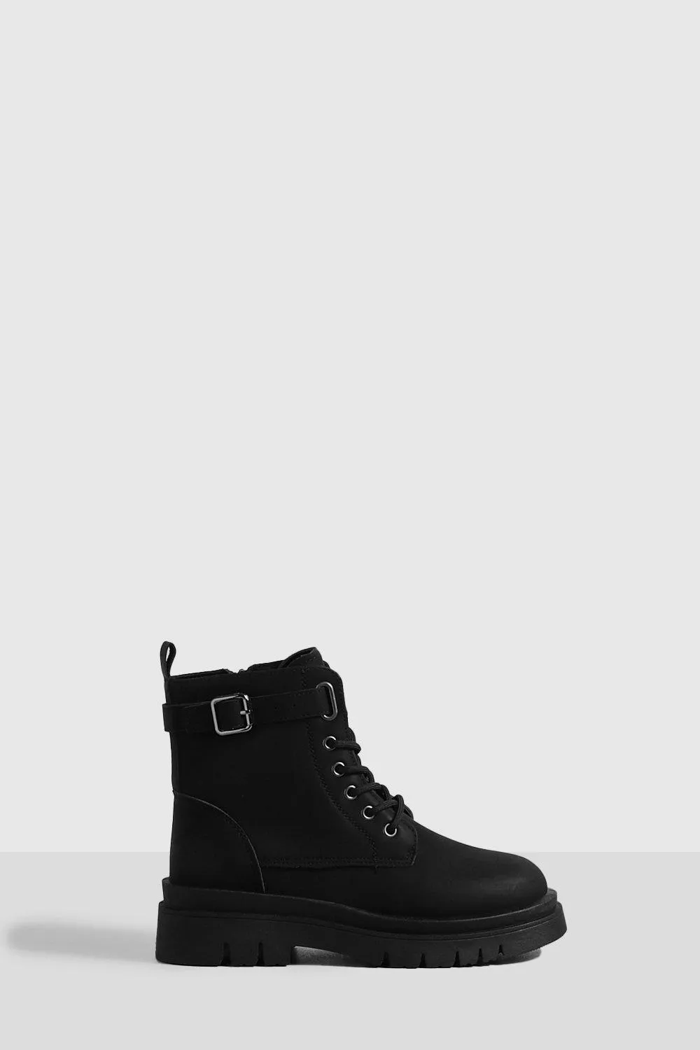 Wide Width Buckle Detail Lace Up Combat Boots