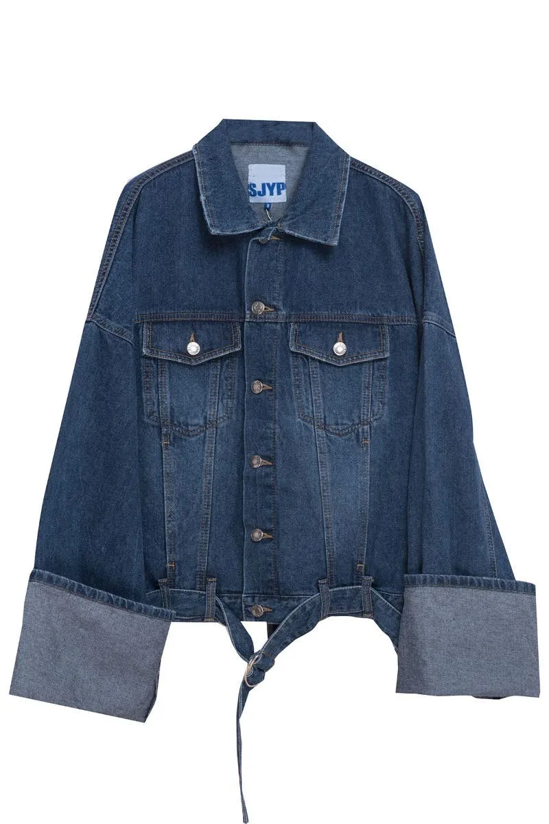 Woven Roll-up Cuffs Denim Jacket