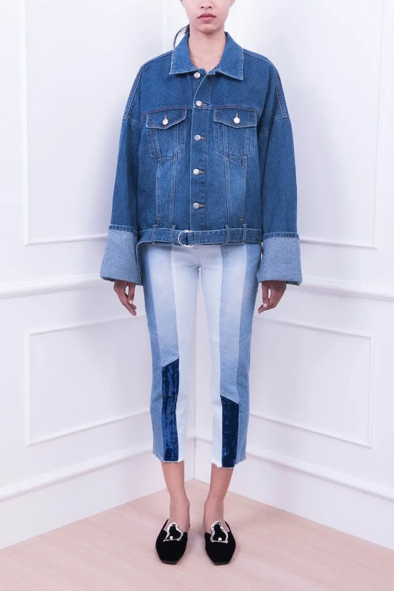 Woven Roll-up Cuffs Denim Jacket