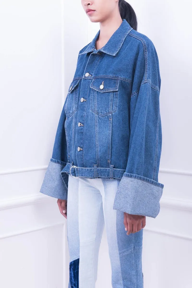 Woven Roll-up Cuffs Denim Jacket