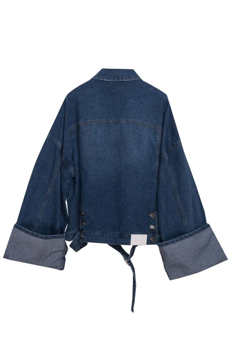 Woven Roll-up Cuffs Denim Jacket