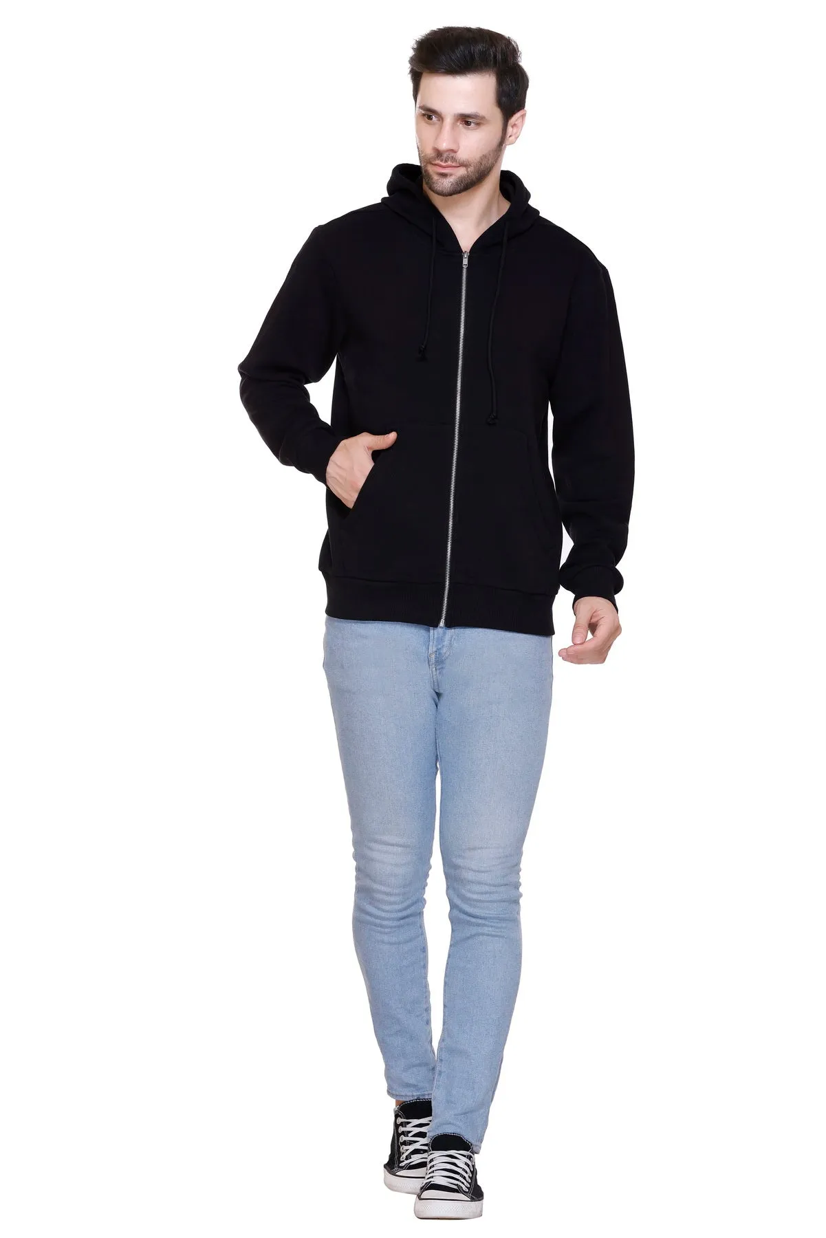 Zipper Hooded Jacket (Unisex) Black -50/50 Fleece