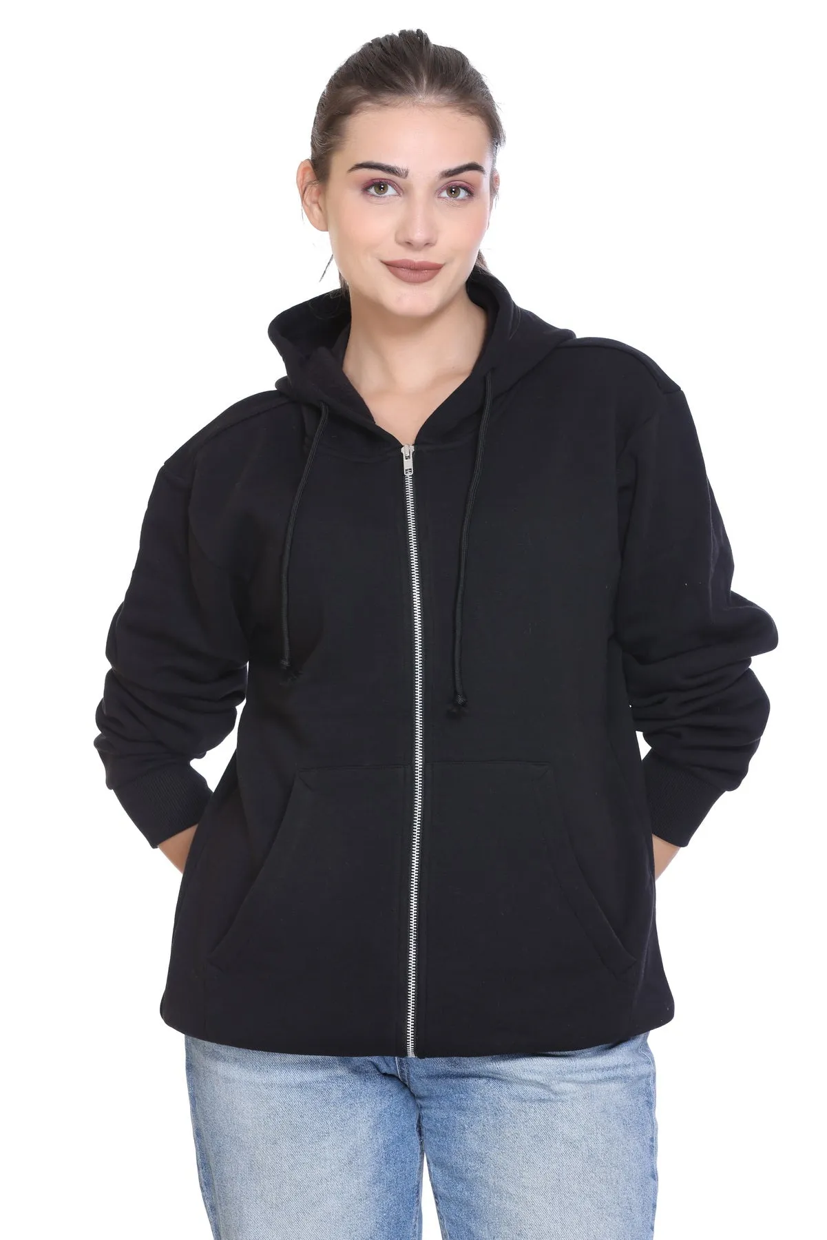 Zipper Hooded Jacket (Unisex) Black -50/50 Fleece