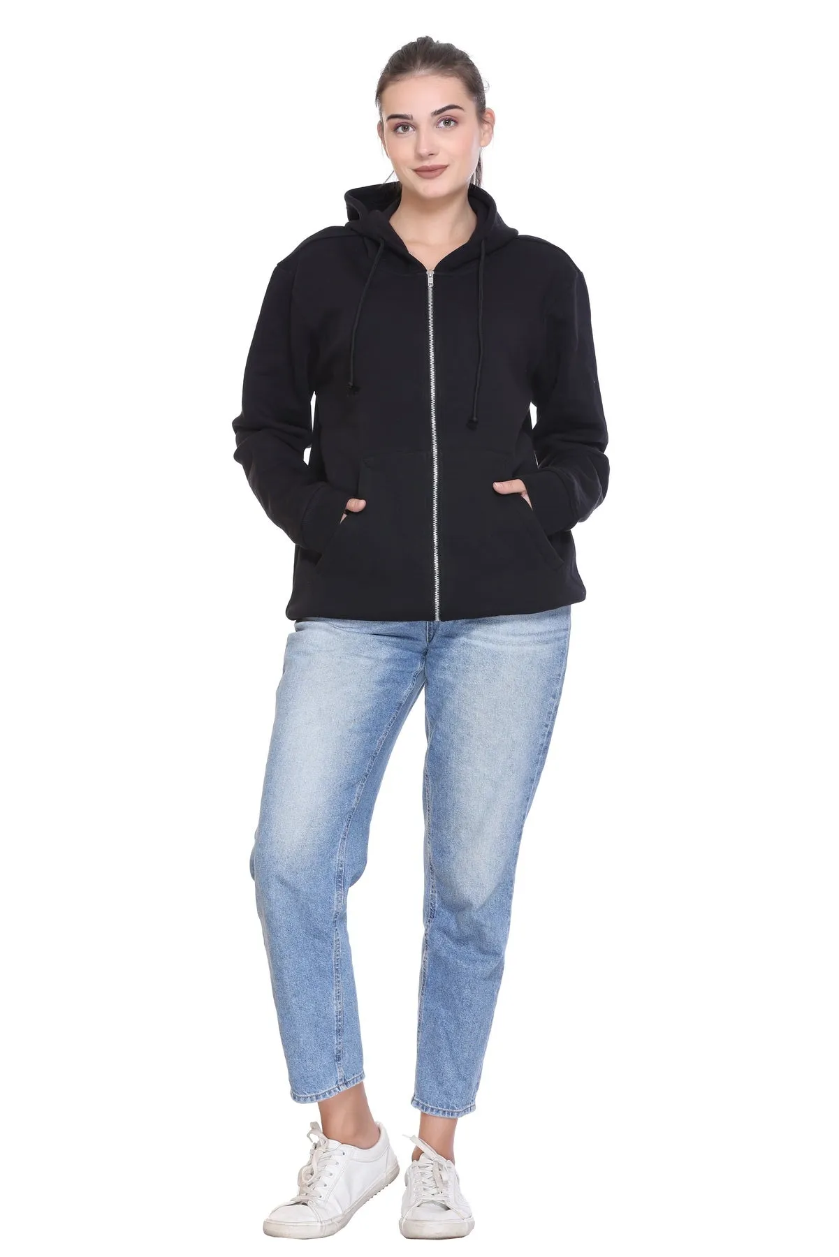 Zipper Hooded Jacket (Unisex) Black -50/50 Fleece