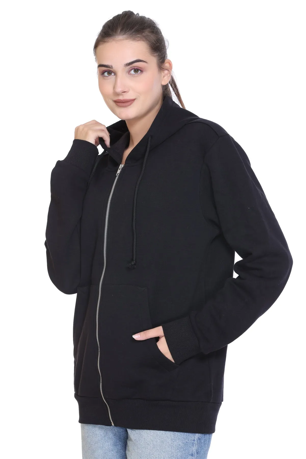 Zipper Hooded Jacket (Unisex) Black -50/50 Fleece