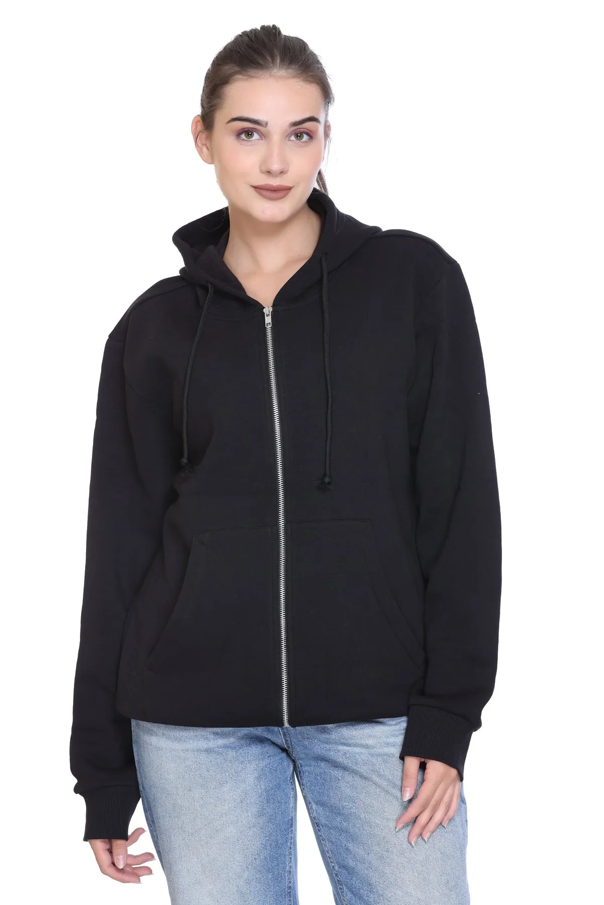 Zipper Hooded Jacket (Unisex) Black -50/50 Fleece