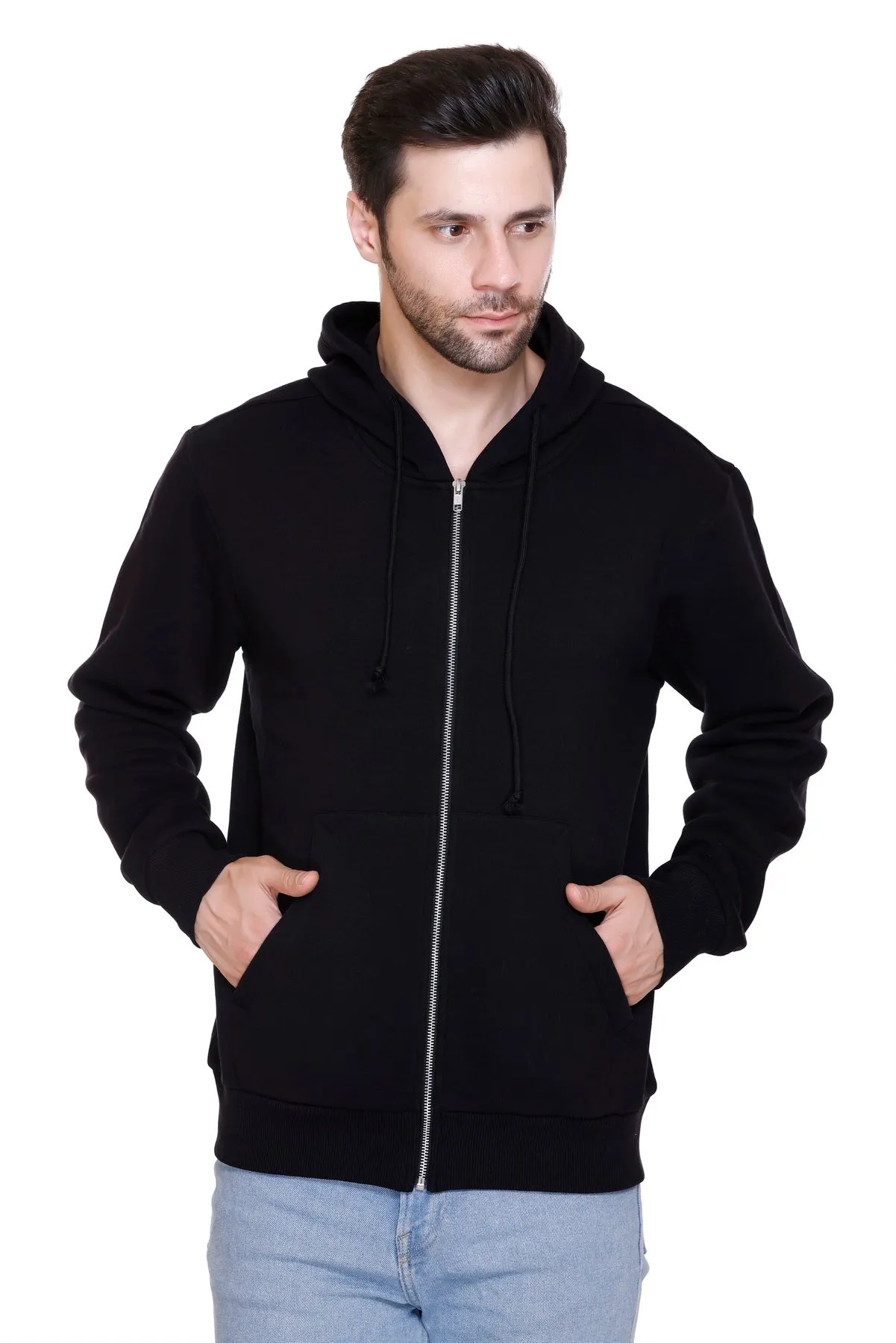 Zipper Hooded Jacket (Unisex) Black -50/50 Fleece