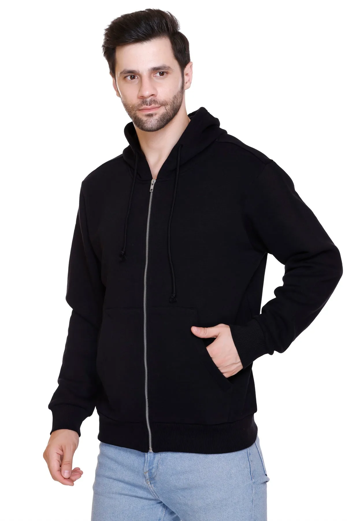 Zipper Hooded Jacket (Unisex) Black -50/50 Fleece