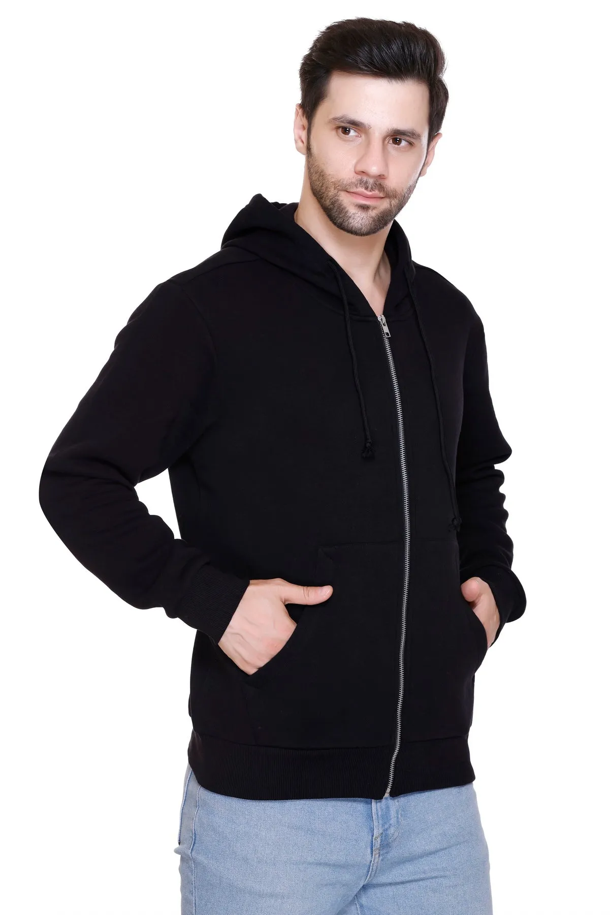 Zipper Hooded Jacket (Unisex) Black -50/50 Fleece